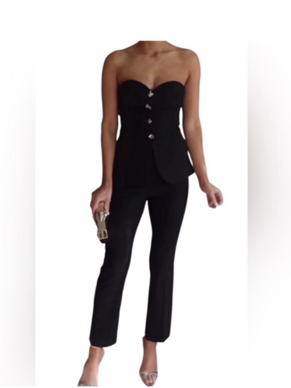 Zara Tailored Strapless Jumpsuit with Abstract Gold Buttons - S